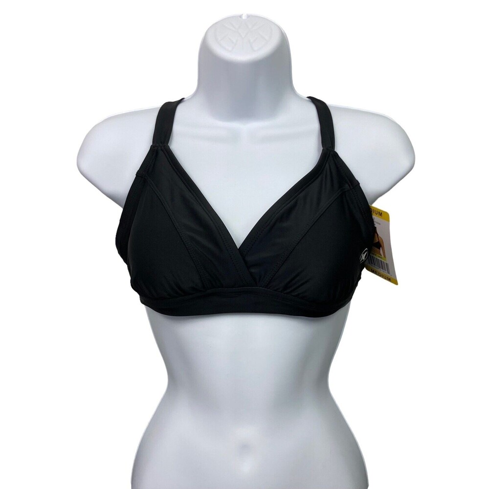 Hurley Bikini Top Women's Medium Black  Racerback Back Tie Strap Crossover Front